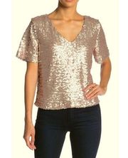 Socialite Sequin V-Neck Top Rose Gold XS