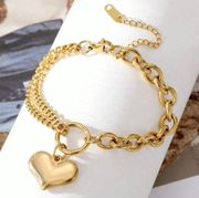 NWT Stainless Steel Love Heart Pendant Detail Gold Plated Bracelet