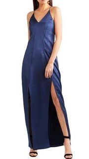 Halston Heritage Navy Blue Satin Illusion-Back Slit Slip Gown Size 6 New