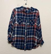 Lucky brand blue plaid, soft flannel shirt, button-down size 1X ￼