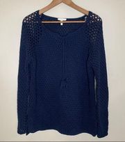 Rebecca Taylor Navy Blue Boho Beachy Open Knit Sweater with Tassels