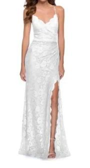 La Femme 29939 White Lace Strappy Back Gown 4