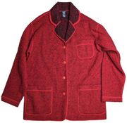 Lands'End Vtg 1990s  Red Marled Boiled Wool Button Up Collared Cardigan Jacket 8