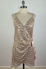 Heartloom Tan Sequin Wrap Mini Dress