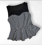 Black Chevron Print Peplum Top, Women's XS