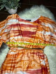 Jessica Howard orange tie dye bell sleeved rouch waisted belted dress sz 8