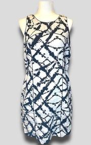 CYNTHIA ROWLEY BOHO COTTON LINEN TIE DYE SUNDRESS BLUE BLACK WHITE  M