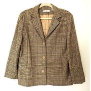 Vintage Amanda Smith Wool Check Shoulder Pads Plaid Blazer Jacket Sz 16