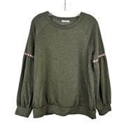 Cherish Green Sweatshirt Oversized Bubble Sleeves Embroidery Womens Sz Medium