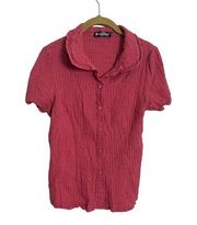 Allegra K Crinkle Fabric Button Up Shirt Small