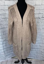 loose knit open front long cardigan sweater tan sz S women