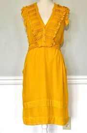 Odille x  All Seasons Amber Yellow Ruffle Pintuck Midi Dress