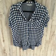 Jane + Delancey Blue Crinkle Plaid Button Up Short Sleeve Shirt