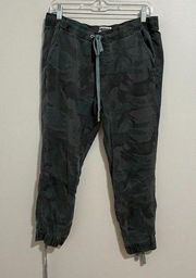 Pam & Gela Green Camo Print Braided Tie Ankle Pants Size Small