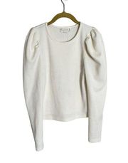 Loveriche Cream White Puff Sleeve Ribbed Long Sleeve Top Small