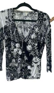 Alberto Makali Paris Milan Designer Floral Embellish Black White Cardigan Set M