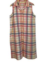 Pendleton Muticolor Plaid Dress XL Button Front Sleeveless Collared Gauzy Casual