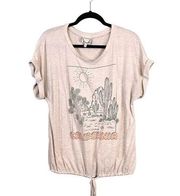 Truself California Women's Light Tan Drawstring Cactus Graphic Tee Size XL