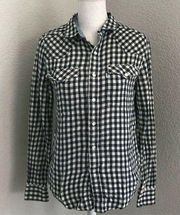 Levi’s Womens Navy Blue Slim Fit Gingham Long Sleeve Button Front Shirt Size S