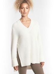 Athleta $149 White Ribbed Wool Blend Cuffed Oversized Tunic Sweater