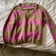 tan and pink striped sweater NWOT