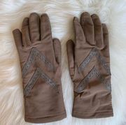 Isotoner Brown Leather Spandex Fleece Lined Gloves