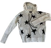 Vici Gray with Black Stars Knit Hooded Sweater Small