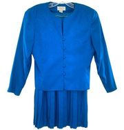 Adrianna Papell Vintage Blue Paisley 2 Piece Silk Skirt Suit Set