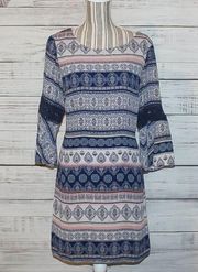 Westport 1962 Women's Blue Paisley Floral Lace Bell Sleeve Shift Dress Size 14P