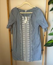 NWOT Sonoma Blue Chambray White Embroidered Dress Size Small