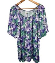 Vintage Blair 3XL Womens Top MuuMuu Shirt Peasant Hawaiian Floral Lounge Purple