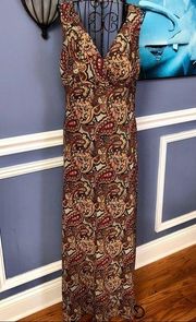 Alyn Paige multi print brown sleeveless maxi dress size 9