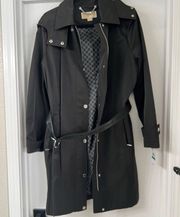 MICHAEL ' Women's Hooded Belted Trench Coat in Black.