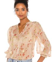 After Glow Multicolor Shimmer Indira Semi Sheer Smocked Puff Sleeve Blouse