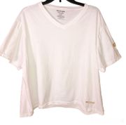 V Neck Cropped Short Sleeve Shirt Gold Horseshoe White XL