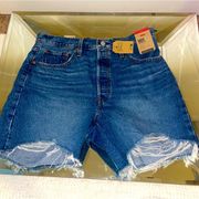 BRAND NEW  Women’s SIZE 32 501 ‘90s Ripped Denim Mid Rise Blue Shorts