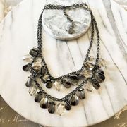 Simply Vera Wang Multilayer Beaded Necklace Gunmetal Black Clear Chunky Chain