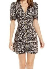 NWT SOMETHING NAVY Dress Leopard Cheetah Button Down Mini Dress Size X-Small XS