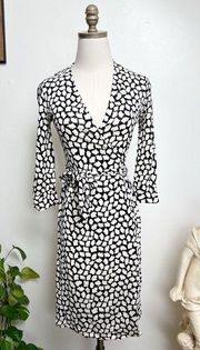 DVF Vintage Black and White Patterned Silk Wrap Dress 2