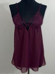 Sheer Chiffon & Lace Babydoll Maroon Dress