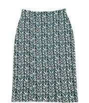 New York & Company Skirt Midi Pencil  Stretch Green White Print Straight Size 6
