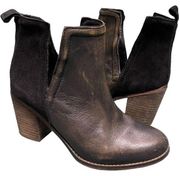 DIBA TRUE Later On Olive Metallic/Black Leather and Suede Notched bootie  7.5 M