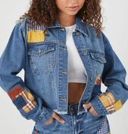 Forever 21 [] NWT Plaid Patch Denim Trucker Jacket- Size XS