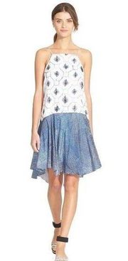 TIBI Akiko Tile Print Cami Dress in Blue and White Tie Dye A-line Size 4