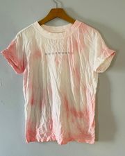 tie dye pink rolled sleeves cotton t shirt with heart print sz XS