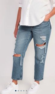 Maternity Full Panel Slouchy Straight Cropped Cut-Off Blue Jeans