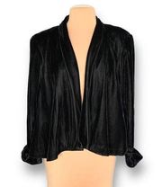 Vintage Alex Evenings Collarless Jacket Black Velvet Open Front Long Sleeve