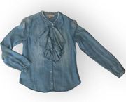 Philosophy Di Lorenzo Serafini Jean Ruffle Blouse, Button-down Top, NWOT, Small