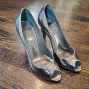 Theory Silver Metallic Open Toe Heels Size 36