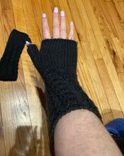 Half sleeve Fingerless Gloves Arm Warmers mittens Unisex Black Acrylic Chunky Cable Knit Texting Vegan